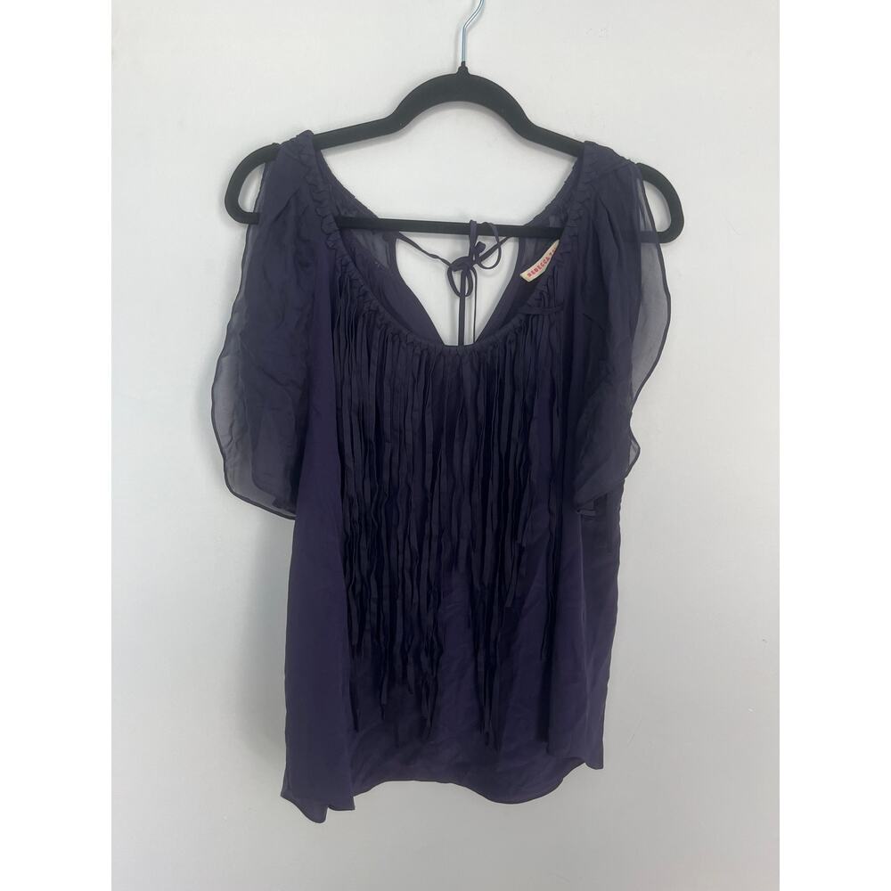 Rebecca Taylor Pleated Chiffon Blouse Women 4 Purple Flutter Sleeve Top